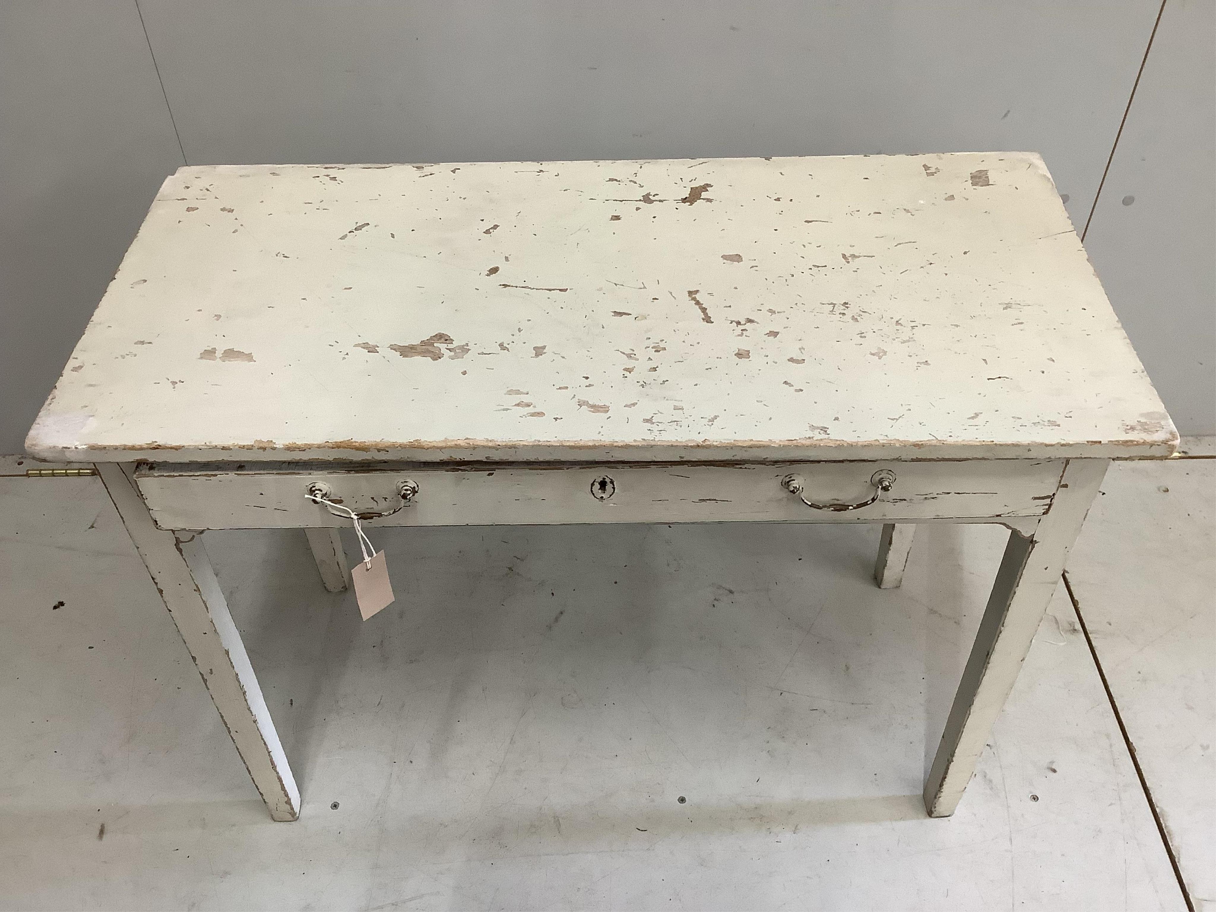 A later painted mahogany side table, width 91cm, height 69cm. Condition - poor